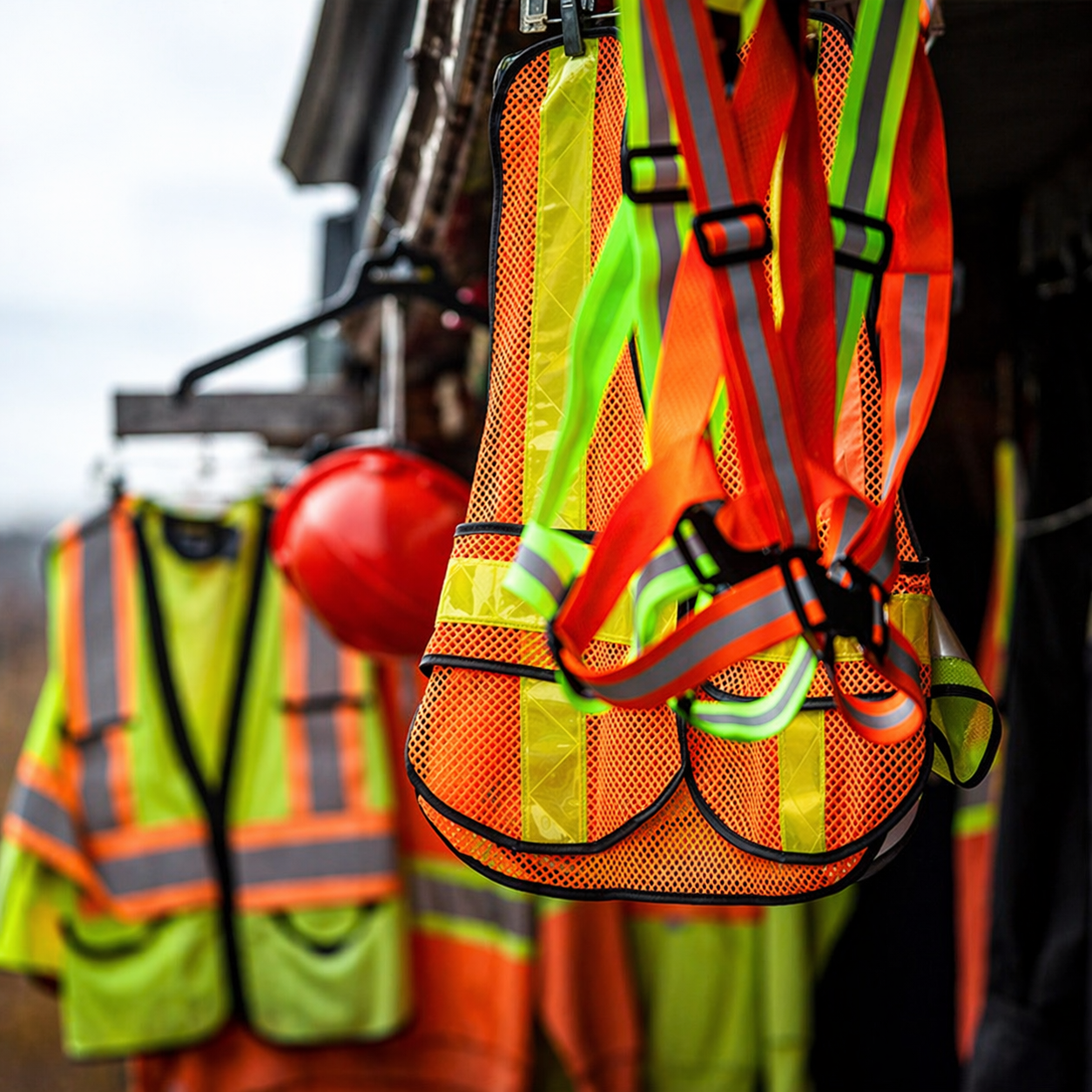 Safety jackets and helmet at a workplace